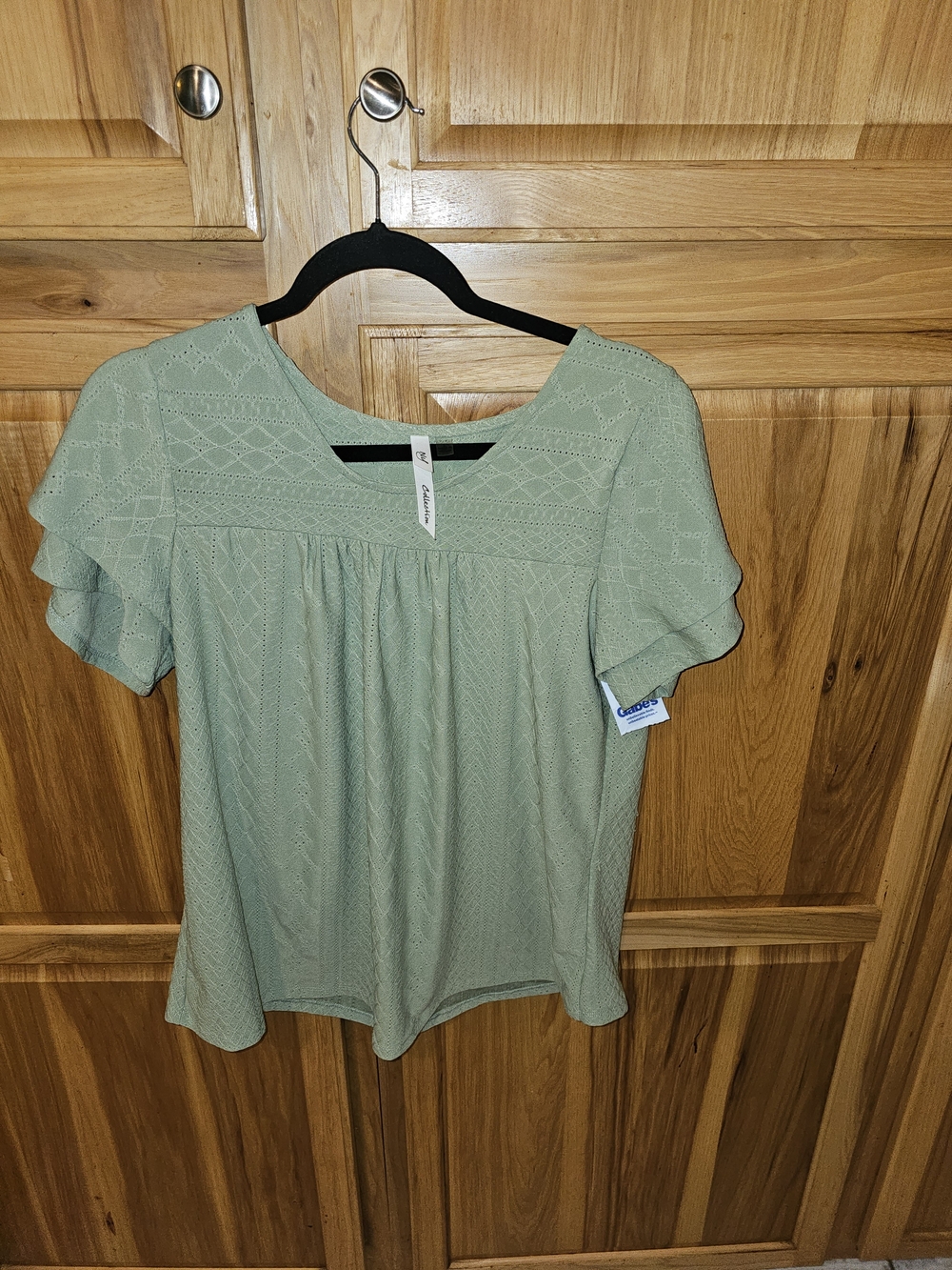 NY Collection Sage Green Eyelet Flutter Sleeve Blouse